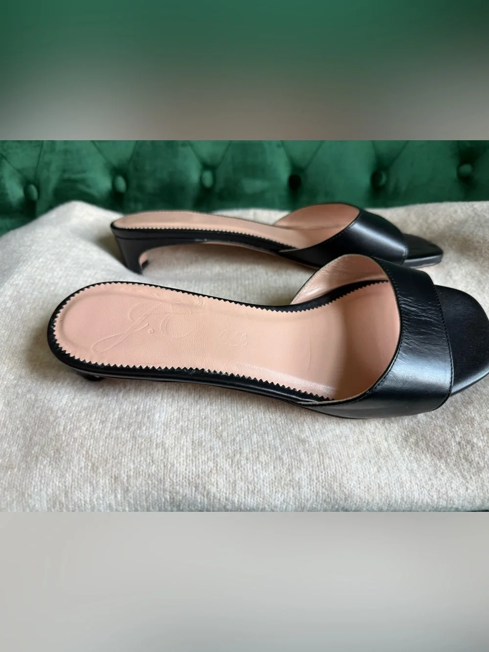 J.Crew Lina Black Leather Kitten Heel Slide Sandals Made in Italy 9 NWOT